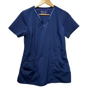 Healing Hands Purple Label Women Scrub‎ Top S Blue Stretch Medical Uniform Nurse